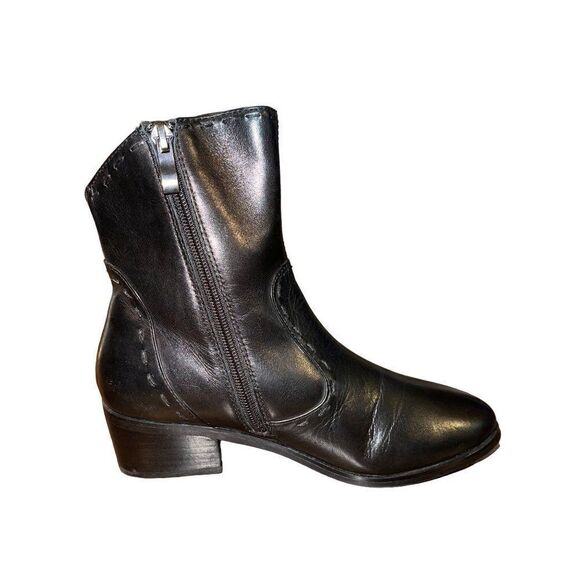 Everybody B.Z. Moda Black Leather Diagonal Seams Side Zip Ankle Boots SZ 36/6 - Picture 6 of 13